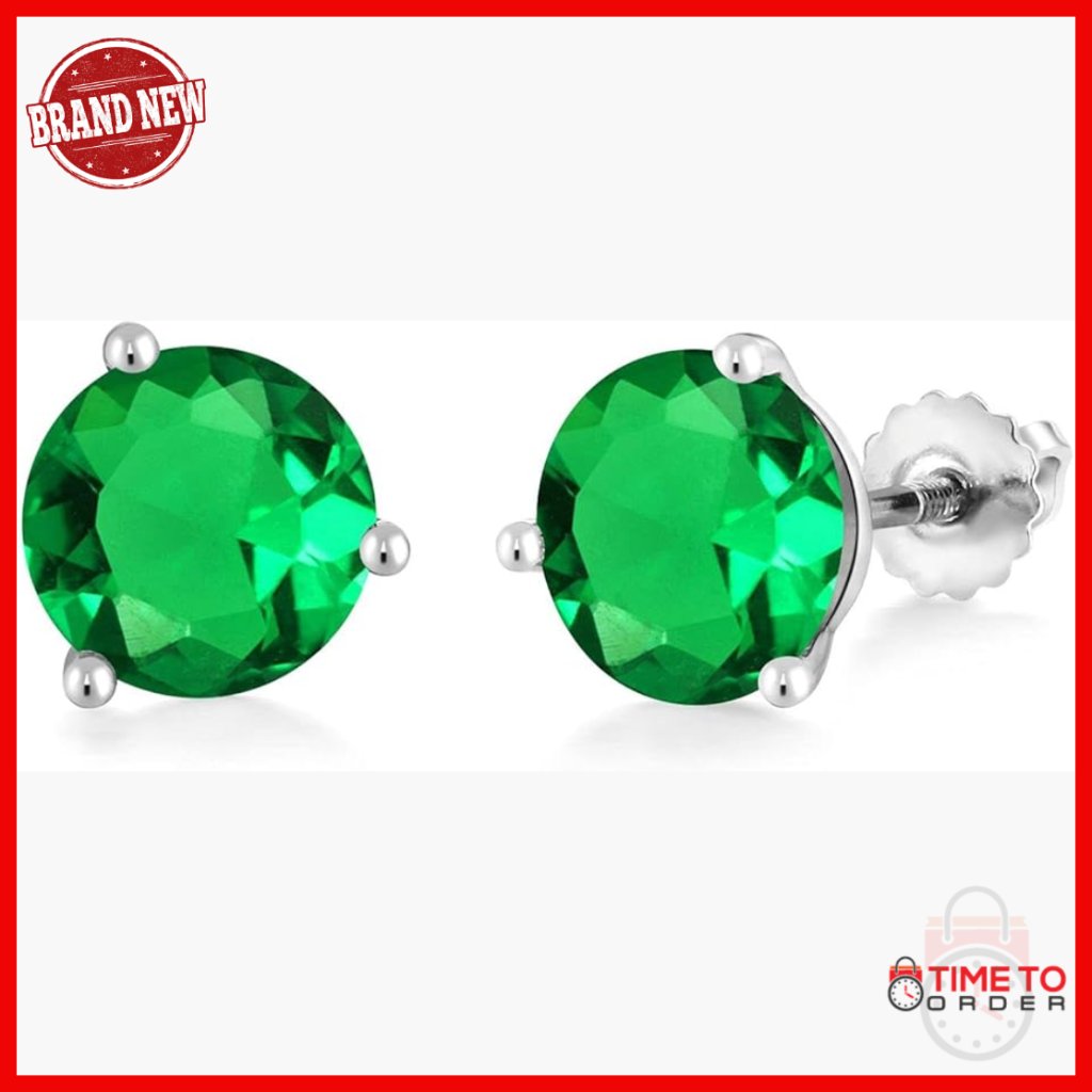 14k White Gold 8mm Round Gemstone Stud Earrings With Screw Back